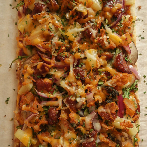 KBBQ Samgyeopsal Pizza with Grilled Kimchi