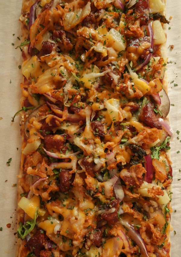 KBBQ Samgyeopsal Pizza with Grilled Kimchi