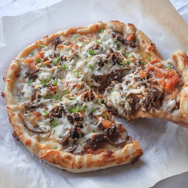 Grilled Bulgogi and Kimchi Pizza with Cheesy Stuffed Crust