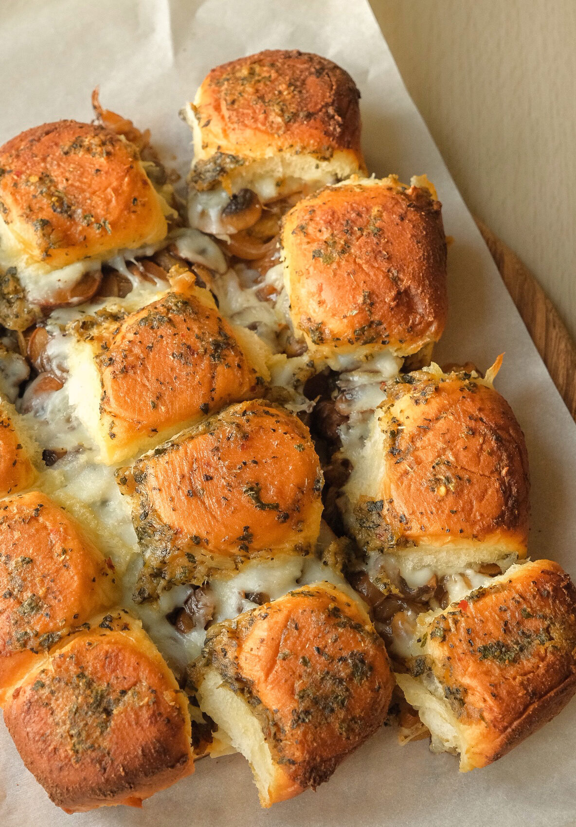 Garlicky Herbed Rolls with Caramelized Onions + Mushrooms