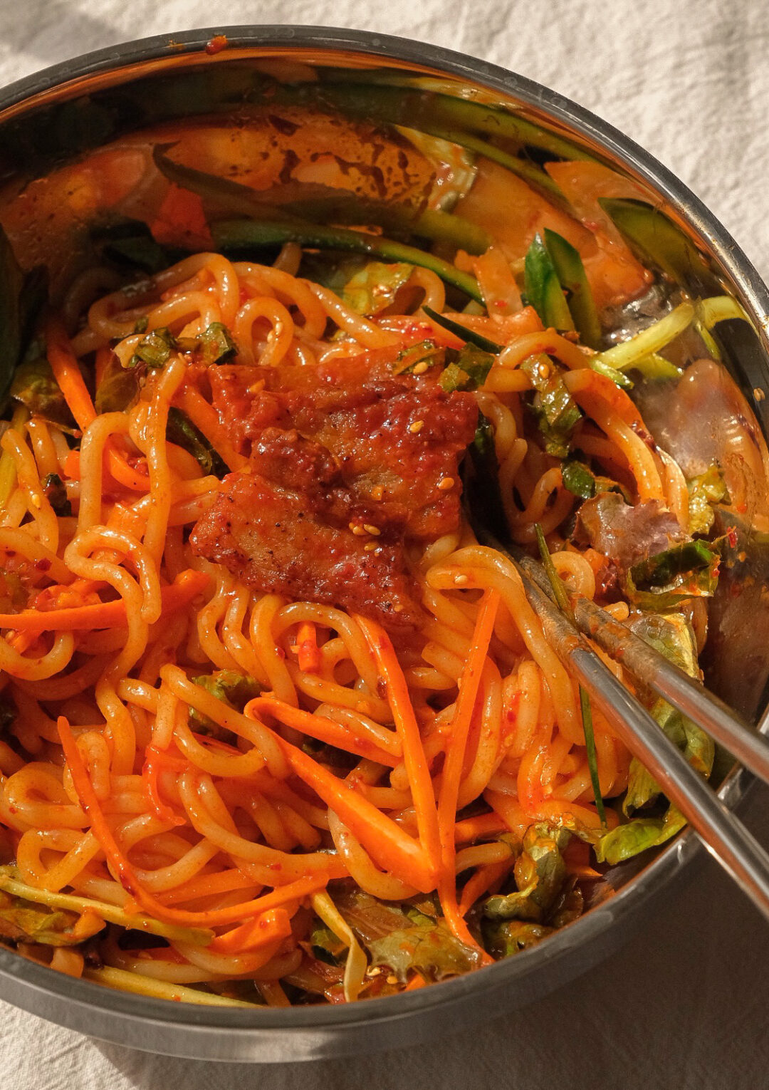 Crispy Pork Belly Spicy Chewy Noodles (Jjolmyeon)